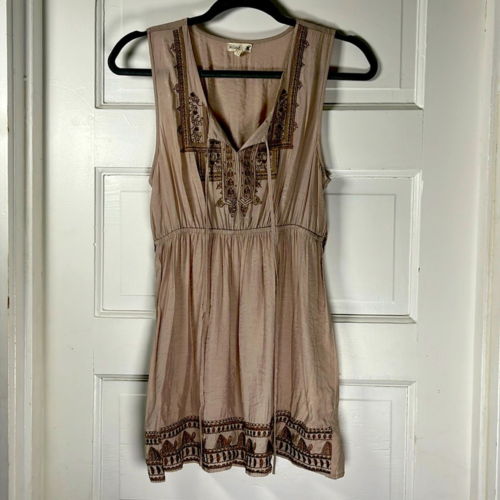 Mine Tan Embroidered Sleeveless Blouse